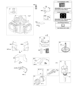 Cylinder, Crankshaft, Camshaft, Air Guides, Piston, Ring, Connecting Rod Diagram and Parts List for 44R677-0003-G1 400000 - 699999 Briggs and Stratton Engine